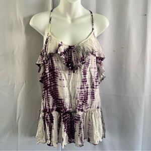 Free People Purple and White Ruffled Camisole